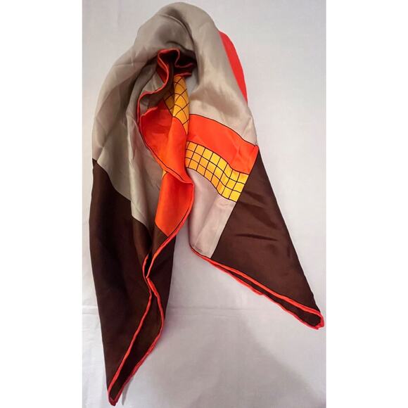 Vintage Vera Neumann Scarf - Sign - Brown, Orange, Yellow, Gray 21" Square - Picture 5 of 5